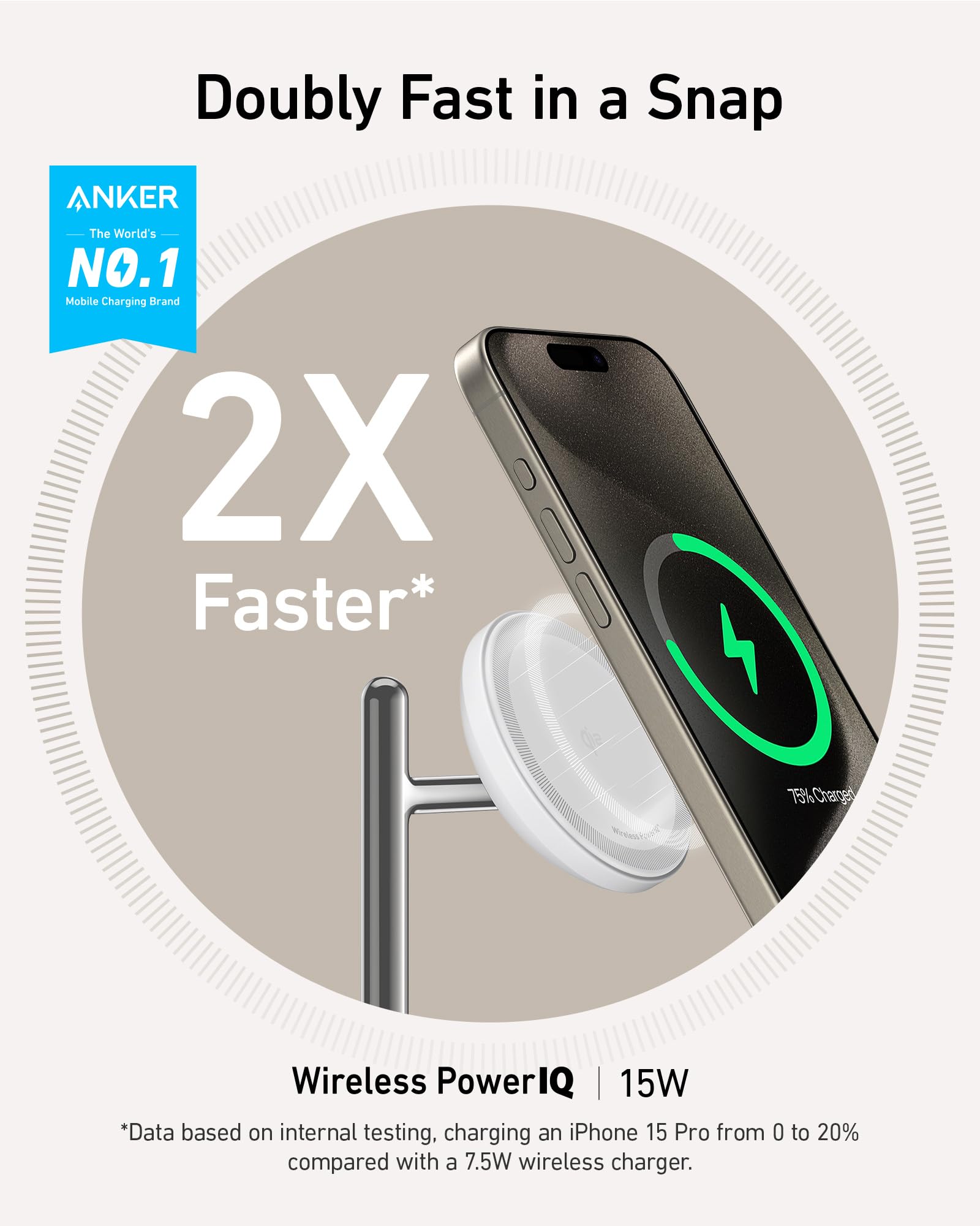 Anker 3-in-1 Wireless Charging Station with MagSafe | Qi2 Certified 15W Fast Charging Stand for iPhone 15/14/13 Series, AirPods Pro & Apple Watch Ultra | Includes USB-C Cable | Perfect for Home, Office & Travel Charging
