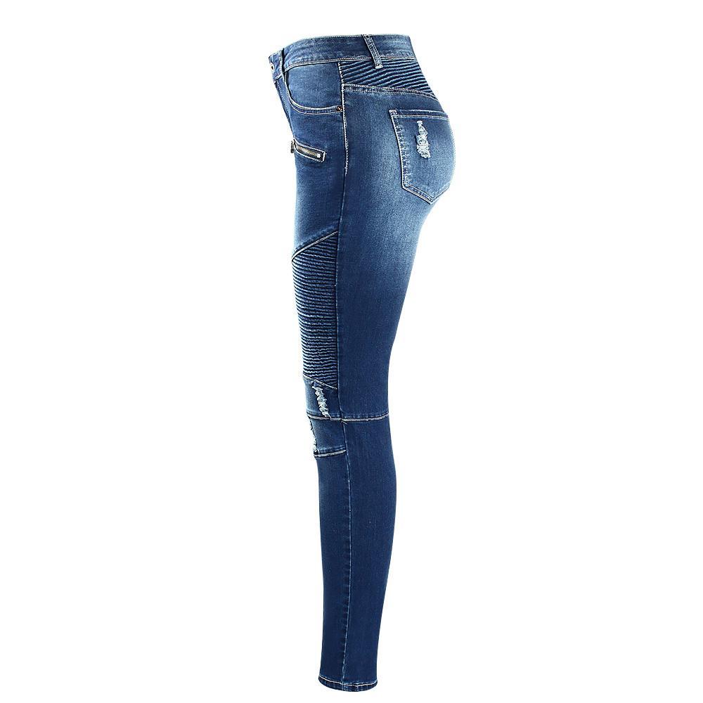 Women's High Waist Stretch Skinny Jeans - Biker Zip Detail Denim Pants for Casual Wear & Motorcycle Riding | Slim Fit Comfortable Jeans for Everyday Outfits