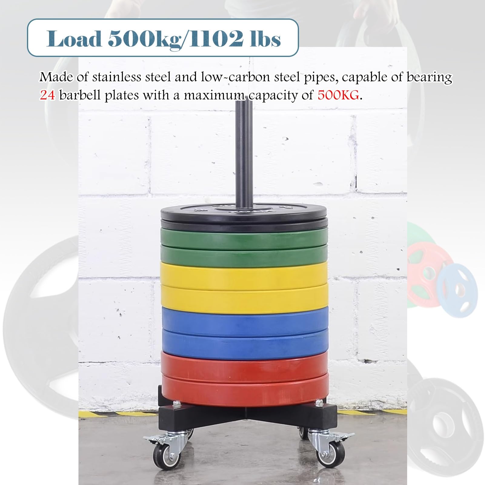 ERRULAN Olympic Weight Plate Storage Rack - Heavy Duty 500kg Capacity, Space-Saving Bumper Plate Organizer for Home Gym & Garage - Perfect for Men & Women Fitness Training, CrossFit, and Weightlifting Workouts