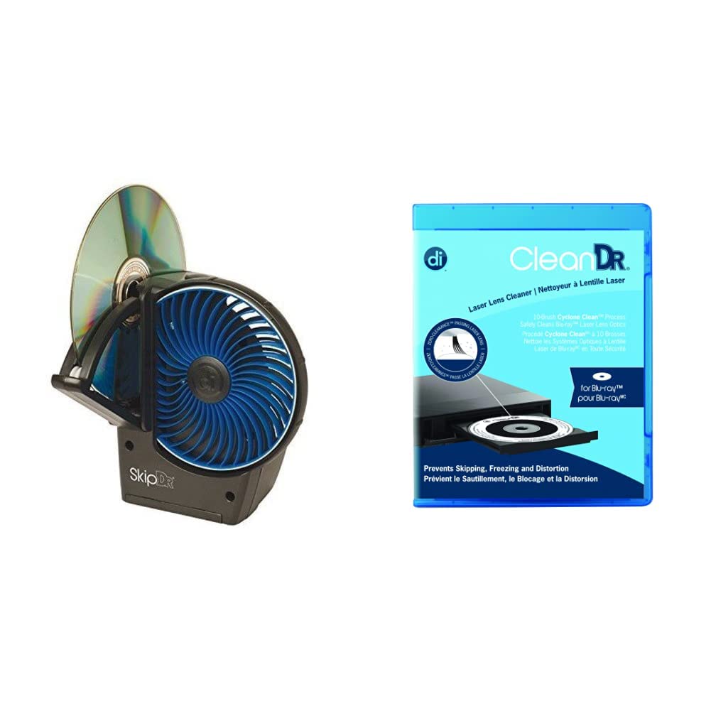 Digital Innovations SkipDr Motorized DVD & CD Disc Repair System and CleanDr Blu-Ray Laser Lens Cleaner - Compatible with Blu-Ray, DVD, PS3, PS4, Xbox, Xbox 360, Xbox One (4190300) - Perfect for Home Entertainment Systems and Gaming Consoles