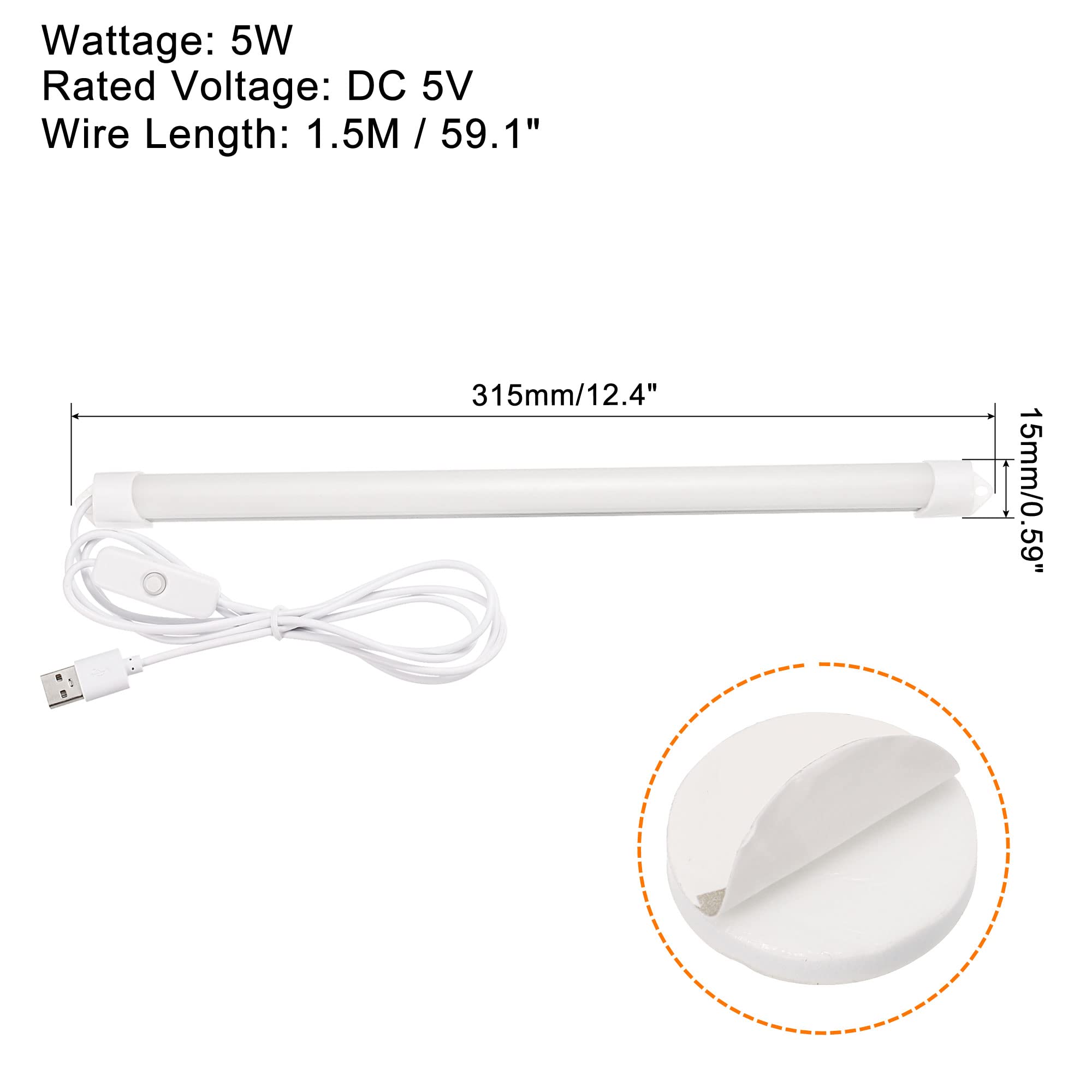 PATIKIL 12 Inch Under Cabinet LED Light Bar - USB Powered Stick-On Lamp for Kitchen, Closet & Workspace - Natural White Reading Light for Desk, Bookshelf & Countertop
