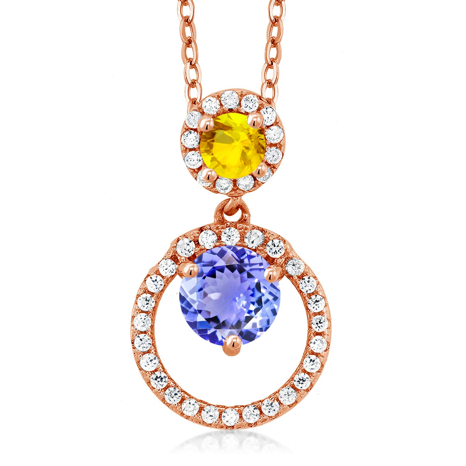 1.86 Ct Natural Blue Tanzanite & Yellow Sapphire Pendant in 18K Rose Gold Plated Silver - Elegant Gemstone Jewelry for Women, Perfect for Weddings, Anniversaries & Special Occasions