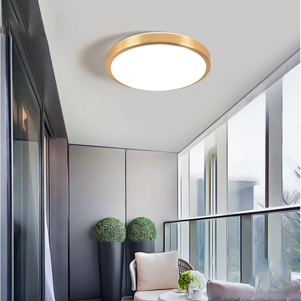 12W Tri-Tone LED Ceiling Light Fixture - 1190lm Golden Aluminum Recessed Lighting for Bedroom & Balcony | Easy Installation, Close-to-Ceiling Design | Modern & Energy-Efficient Home Lighting Solution