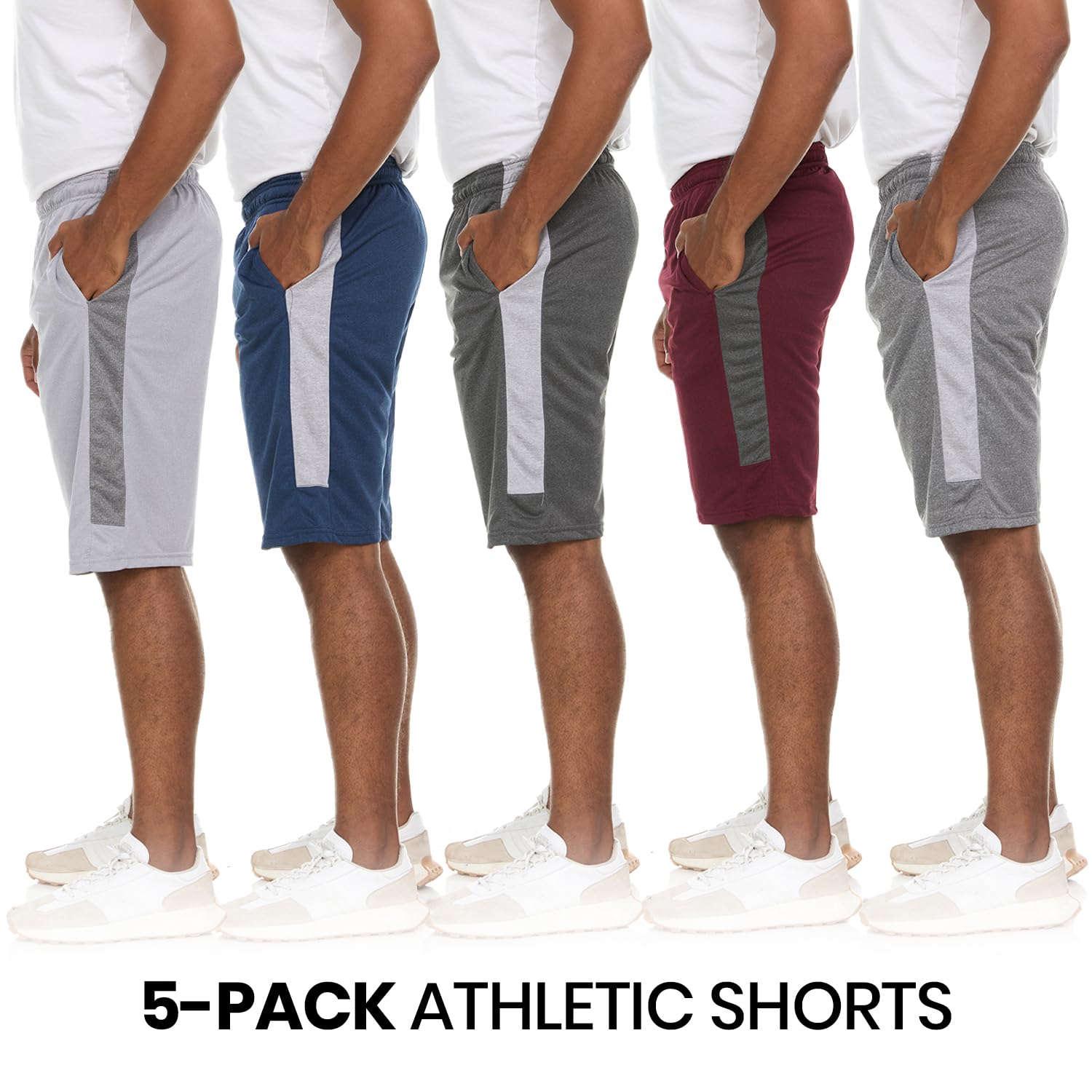 5 Pack Men's Dry-Fit Moisture Wicking Athletic Shorts - Breathable Quick-Dry Workout Shorts for Running, Gym & Sports | Perfect for Training, Jogging & Outdoor Activities