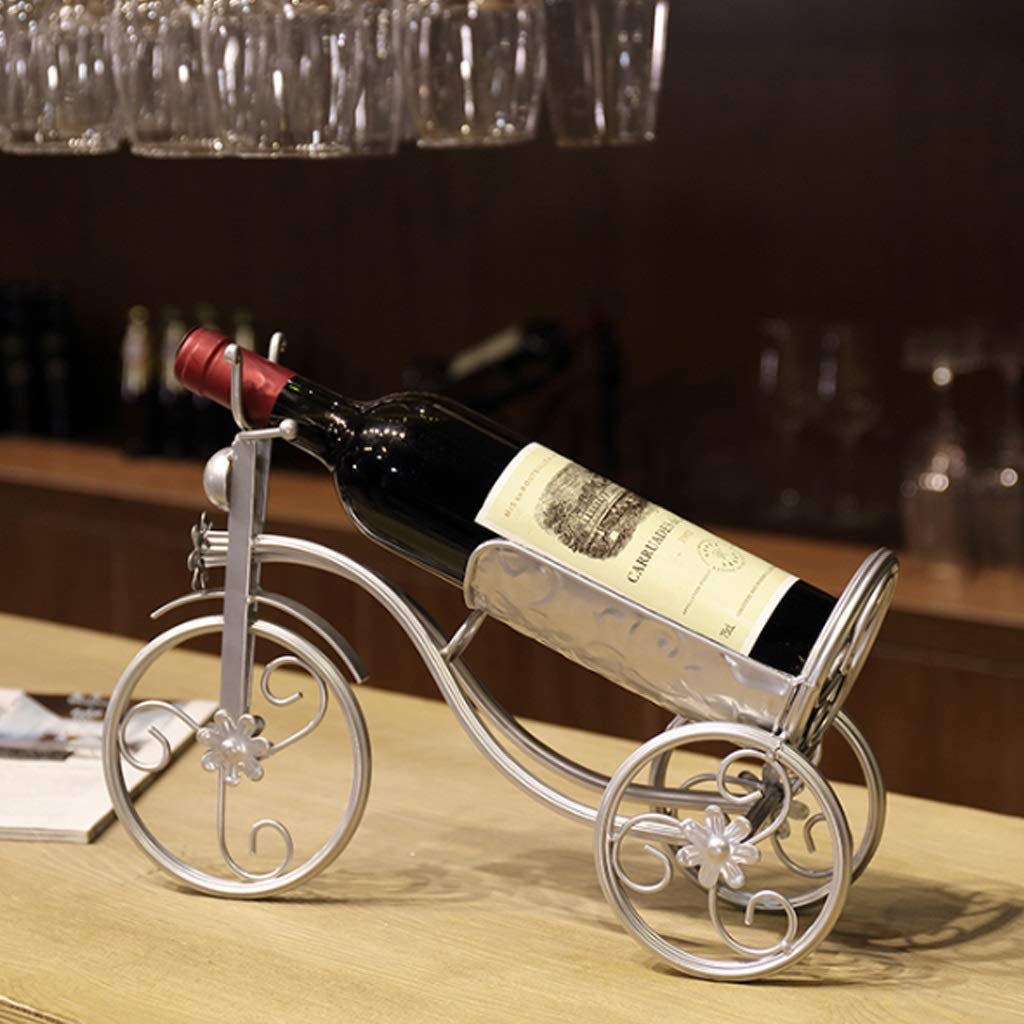 Metal Iron Wine Bottle Holder Rack - Tricycle Design 1-Bottle Organizer Display for Bar, Wine Cellar & Kitchen - Black or Silver - Perfect for Home Decor & Wine Storage Solutions