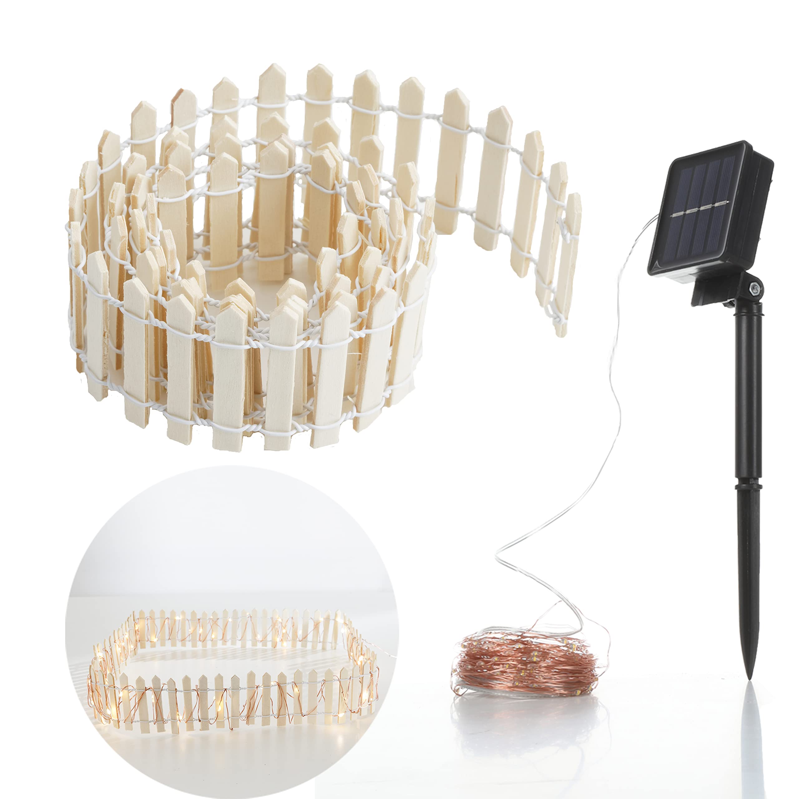 36 Inch Mini Fence for Fairy Gardens - Waterproof 40FT 100 LED Solar String Lights with 8 Lighting Modes | Outdoor Fairy Garden Accessories (Beige) - Perfect for Patio, Backyard, Wedding & Landscape Decor
