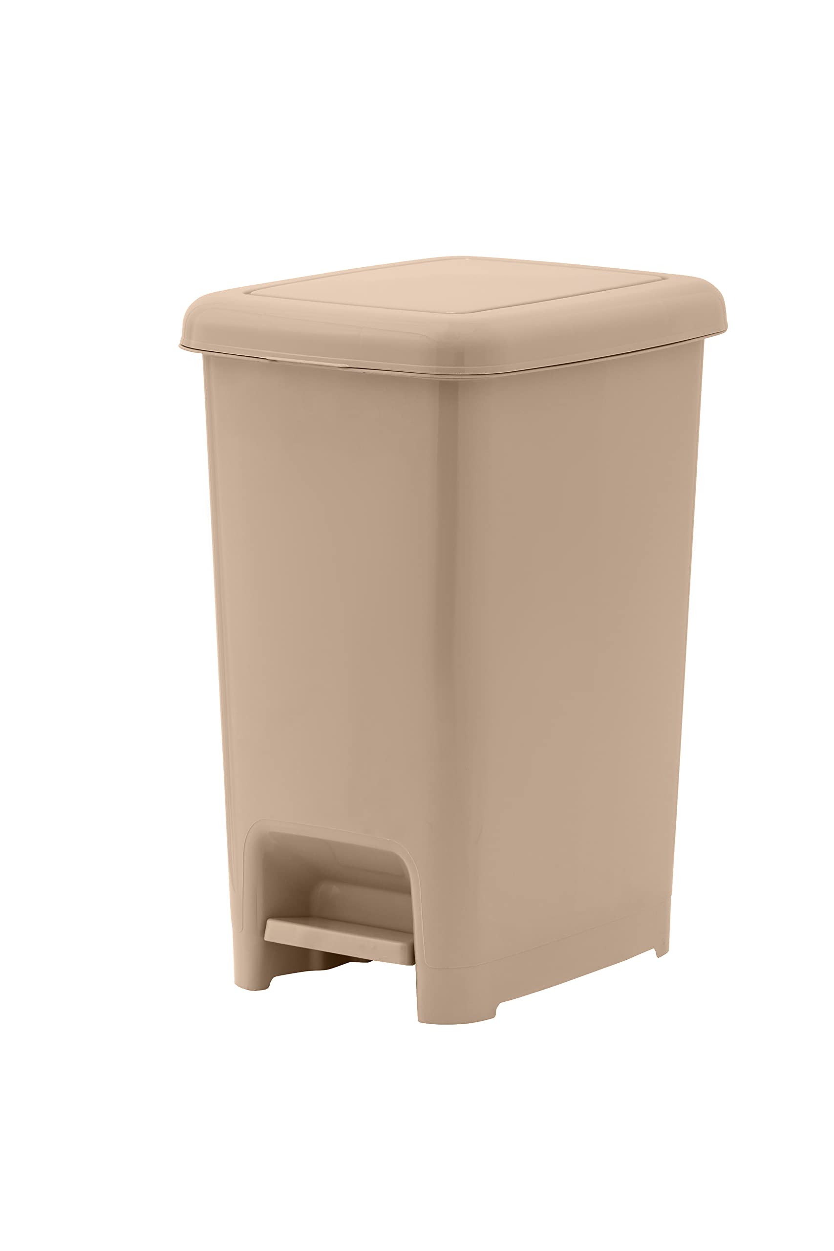 Superio Slim Pedal Trash Can 16 Quart - Space-Saving Beige Step Trash Bin for Kitchen, Bathroom, Office & Dorm - Hands-Free Foot Pedal Design