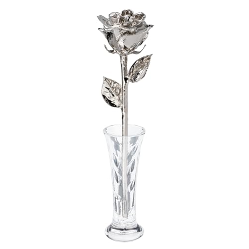 Platinum Dipped Rose (Engraved With Clear Glass Bud Vase)