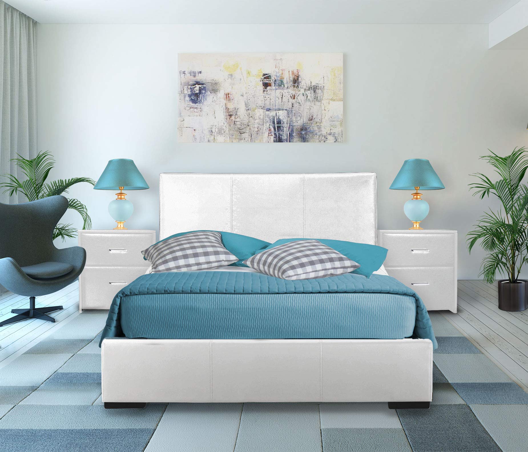Low-Profile Upholstered Platform Bed Frame with Full Slat Support - Twin Size White for Small Bedrooms