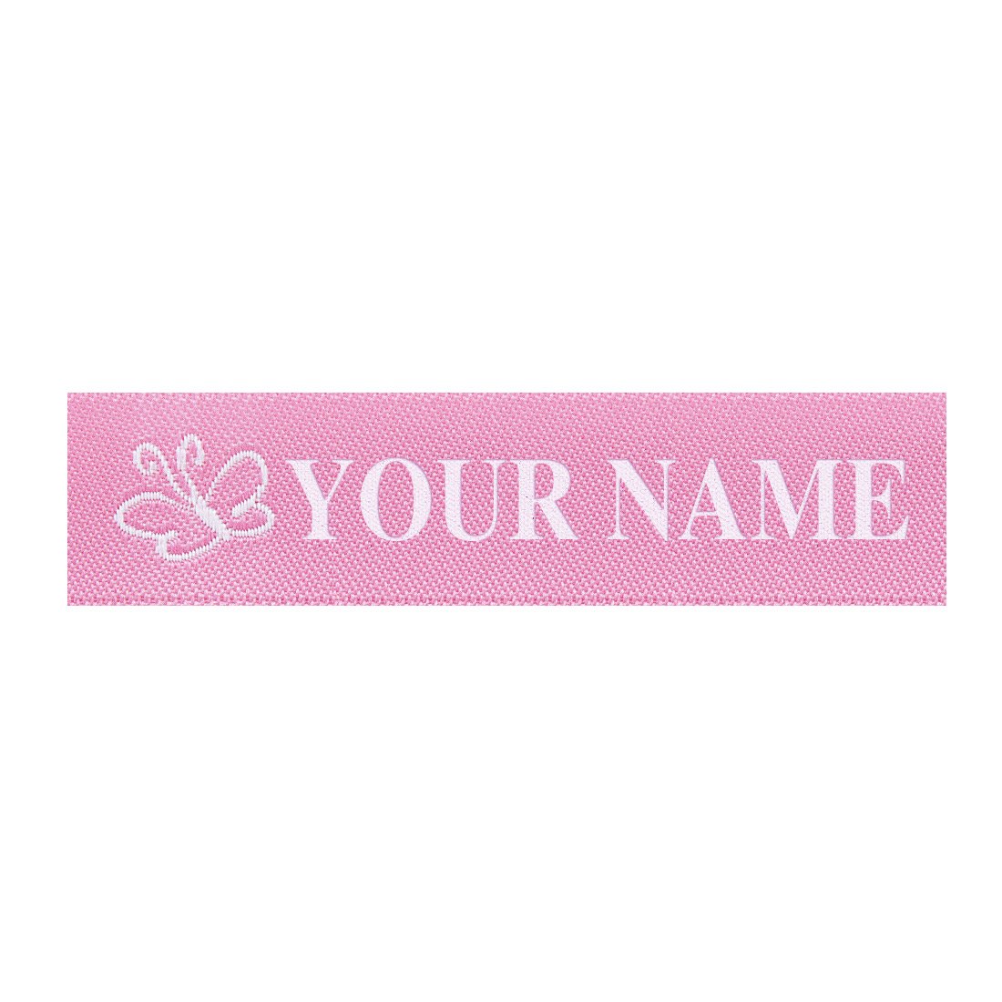 Wunderlabel Standard Woven Name Tags for Women & Girls - Personalized Iron-On Embroidered Labels (Isabella) - 25pcs White on Pink Ribbon Tags for Clothing, Fabric & Crafts - Perfect for School Uniforms, DIY Projects & Garment Labeling