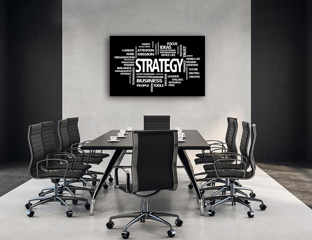 Motivational Office Strategy Canvas Wall Art - Inspirational Entrepreneur Business Quotes for Modern Workspace - Large Framed Painting Easy to Hang - Perfect for Office, Home Office & Corporate Decor