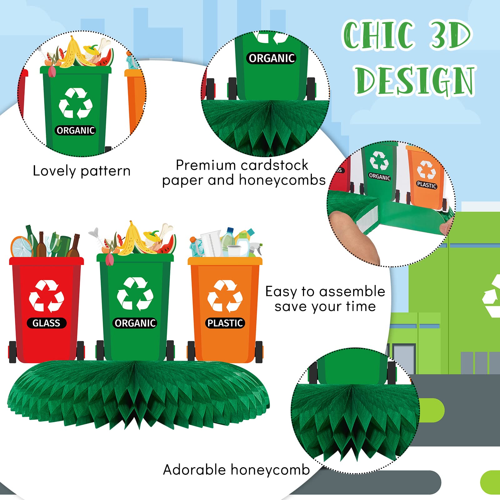 9-Piece Garbage Truck Birthday Party Supplies Set - Honeycomb Table Centerpieces, Trash Truck Table Toppers for Kids Birthday & Baby Shower Decorations - Perfect for Construction-Themed Parties, Toddler Celebrations, and Truck Lover Events
