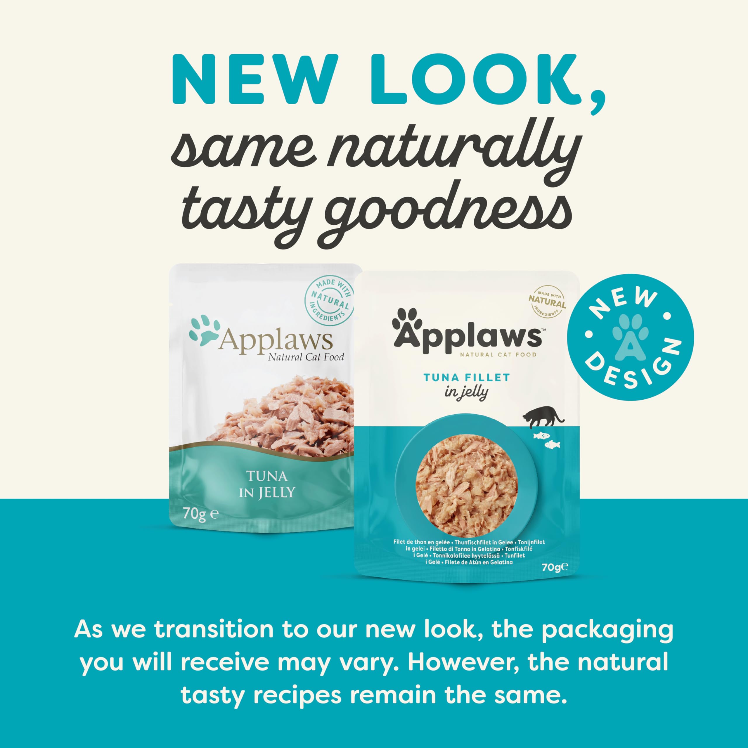 Applaws Natural Cat Food - Tuna Wholemeat in Jelly Pouch, 70g (Pack of 16) | Grain-Free Wet Cat Food for Adult & Senior Cats | Perfect for Mealtime, Travel & Treats