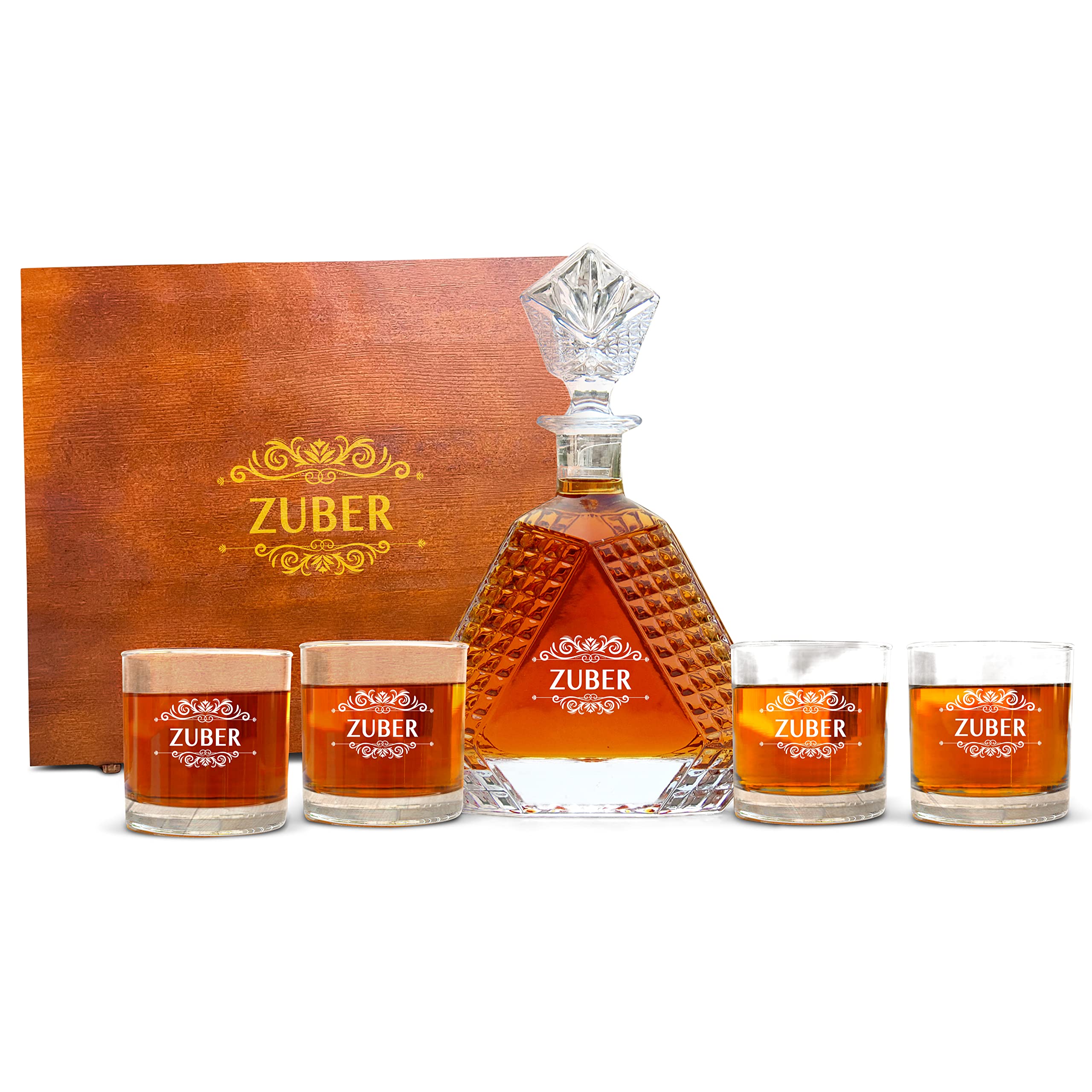 Premium Engraved Scotch Decanter Set with Glasses - Personalized Whiskey Decanter Gift Set for Men - Elegant Barware for Home, Office & Special Occasions