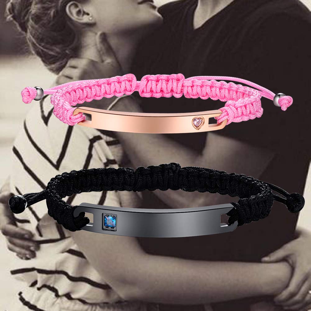 Custom Engraved Couple Bracelets - Handmade Rope Braided Bangle Cuff with Personalized Names for Him & Her | Romantic Gift for Anniversaries, Valentine's Day & Couple Matching Jewelry