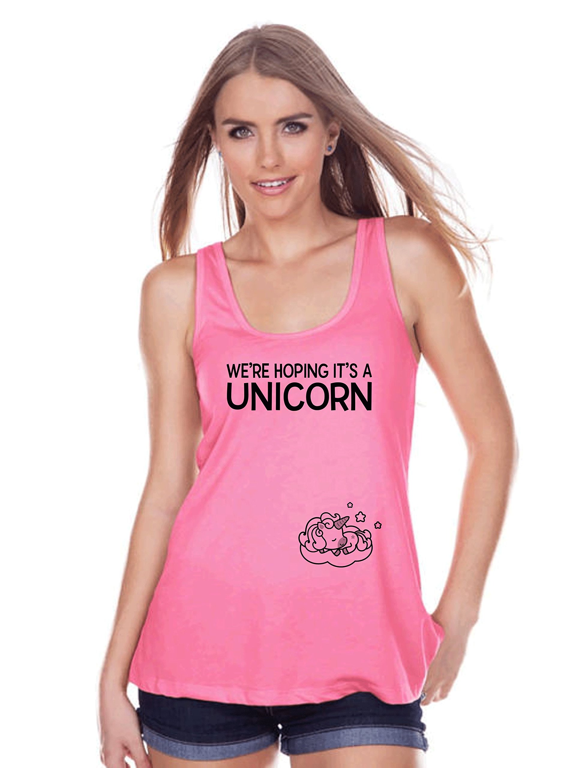7 ate 9 Apparel Women's Unicorn Pregnancy Announcement Tank Top - Comfortable Maternity Shirt for Baby Reveal, Gender Party & Photo Shoots
