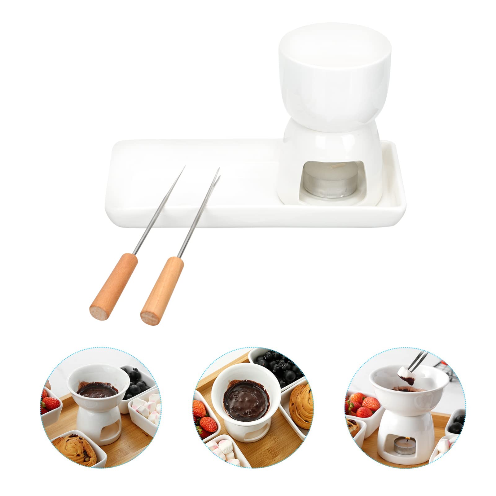 Ceramic Chocolate Fondue Pot Set - Butter Warmer & Cheese Melter for Chocolate, Ice Cream, and Cheese - Perfect for Parties, Desserts, and Family Gatherings