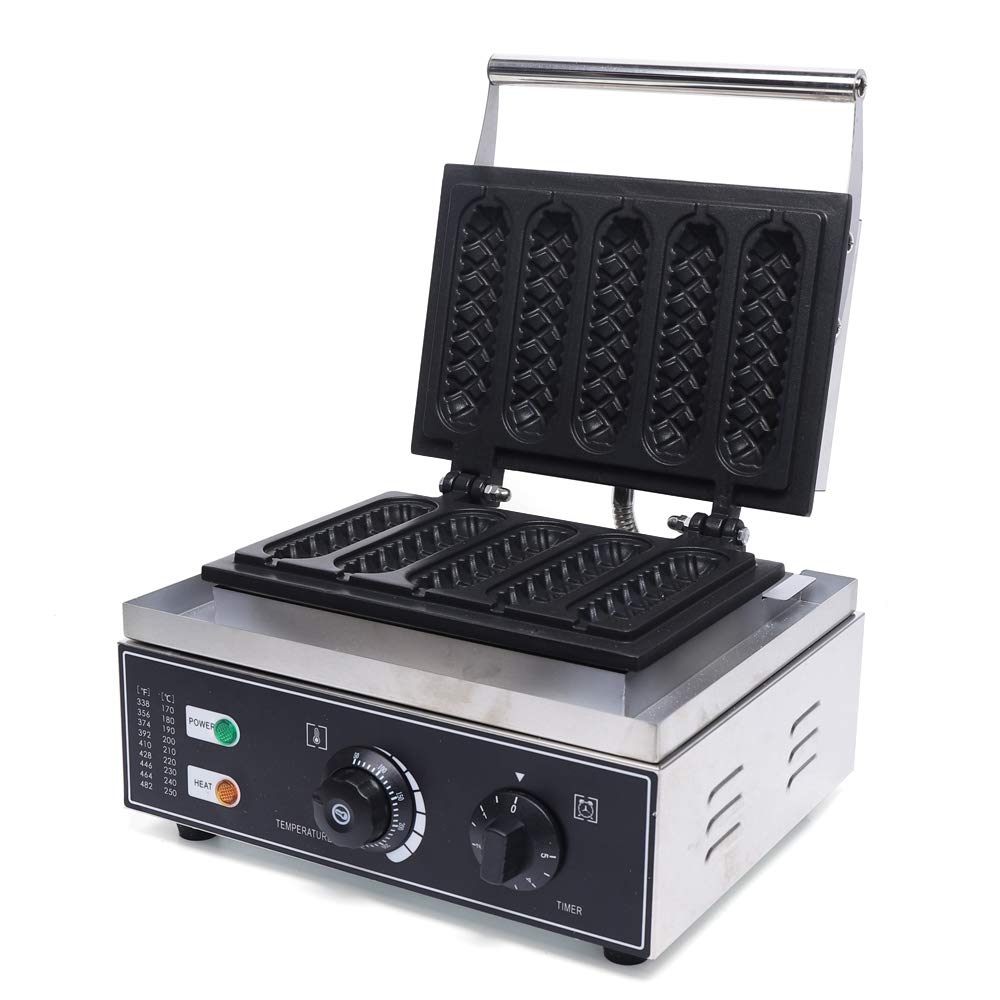 Commercial Electric Waffle Maker Machine 1500W - 5PCS Nonstick Plates for Crispy Waffles, Paninis, Hash Browns & Hot Dogs - Stainless Steel 110V Household Waffle Cone Maker - Perfect for Breakfast, Cafes, Restaurants and Food Trucks