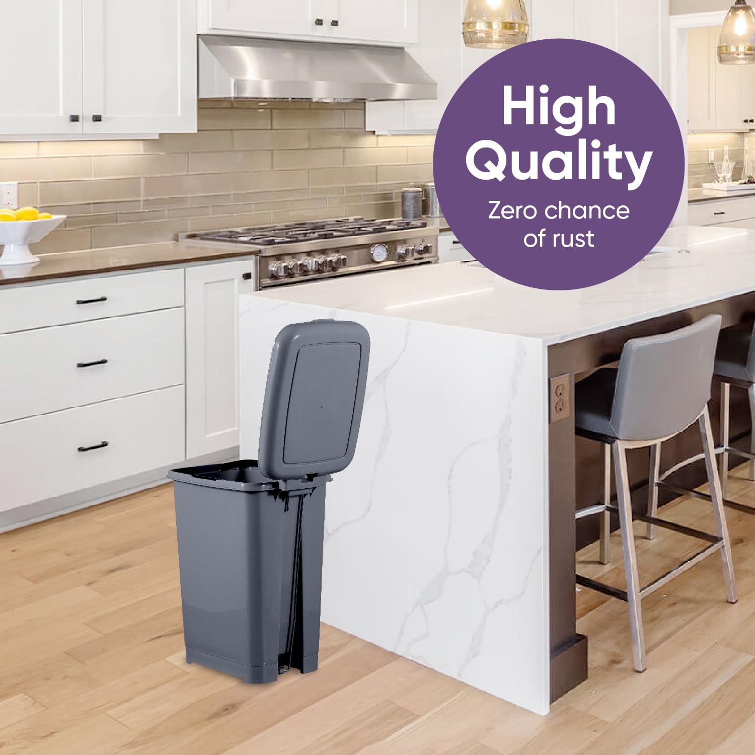 Premium 6.5 Gallon Slim Step-On Trash Can with Lid - Odor-Controlling Kitchen & Bathroom Garbage Bin - Space-Saving Design for Office, Dorm, Bedroom & Patio - Modern Onyx Grey Plastic Wastebasket for Home & Commercial Use