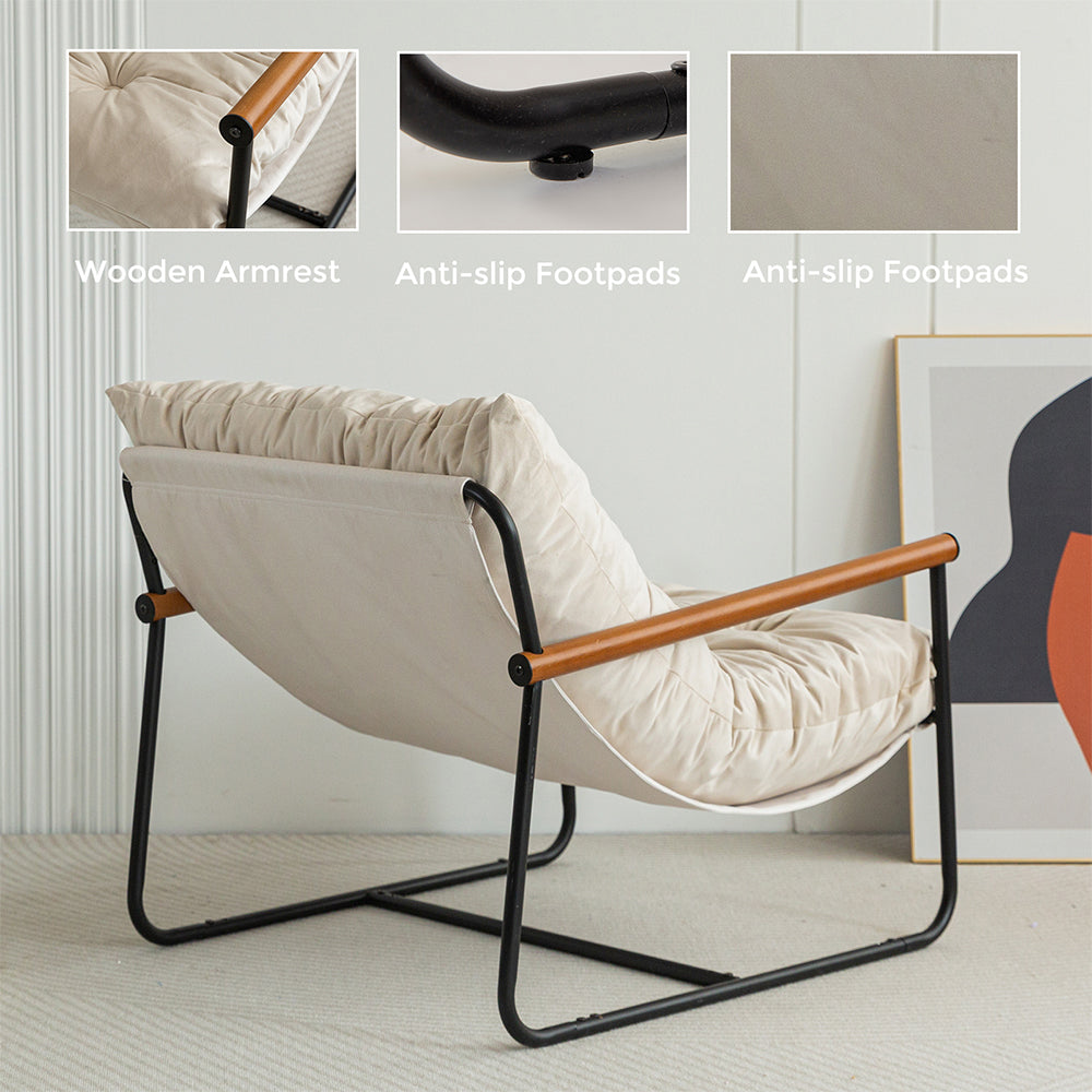 MAXYOYO Velvet Tufted Accent Chair with Sturdy Metal Frame - Luxurious Beige Living Room Armchair for Home Decor, Lounge & Reading Nook