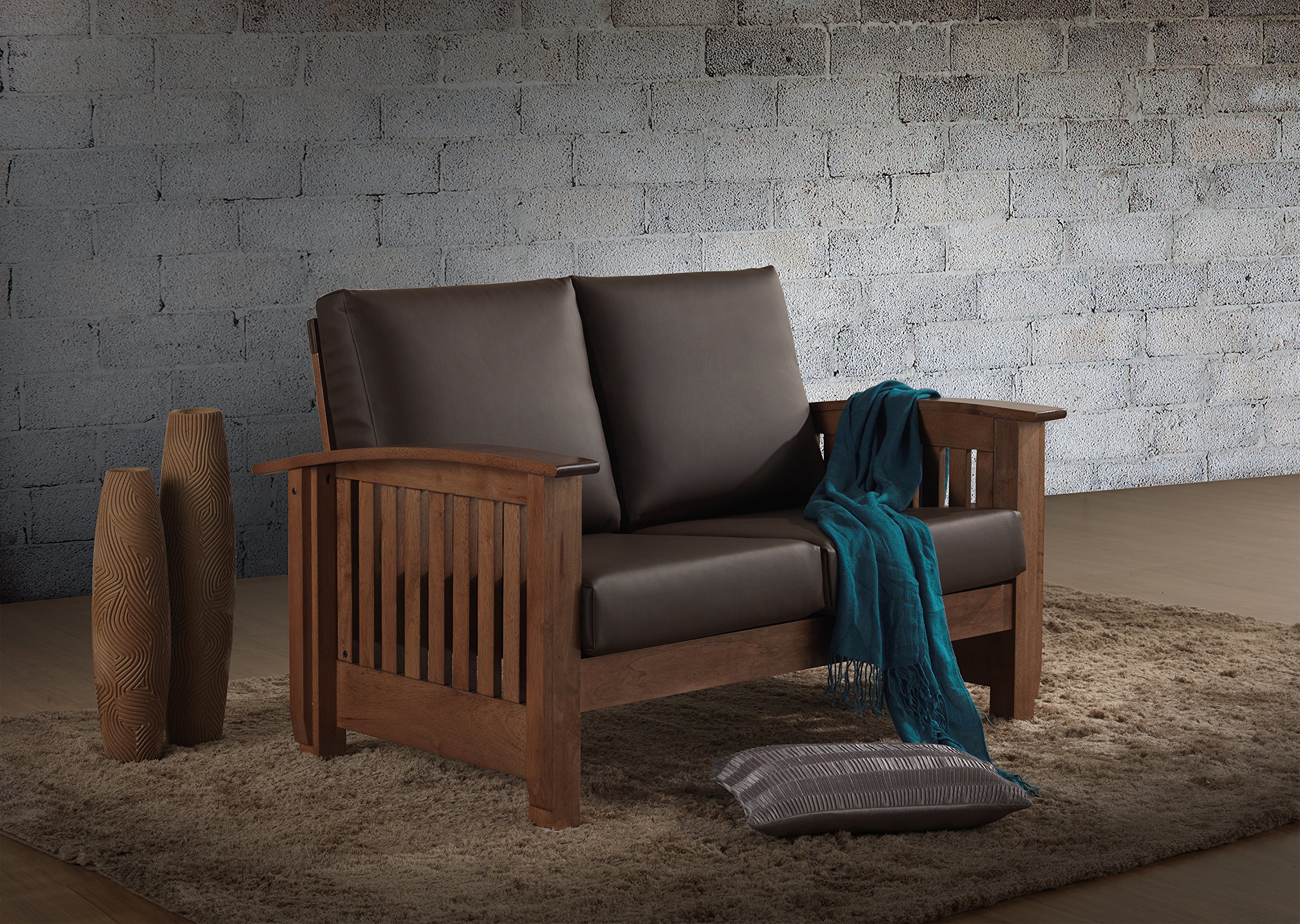 Baxton Studio 424-6901-AMZ Modern Brown Leather Love Seat Sofa for Living Room, Small Space & Apartment - Comfortable Two-Seater Couch with Sturdy Frame