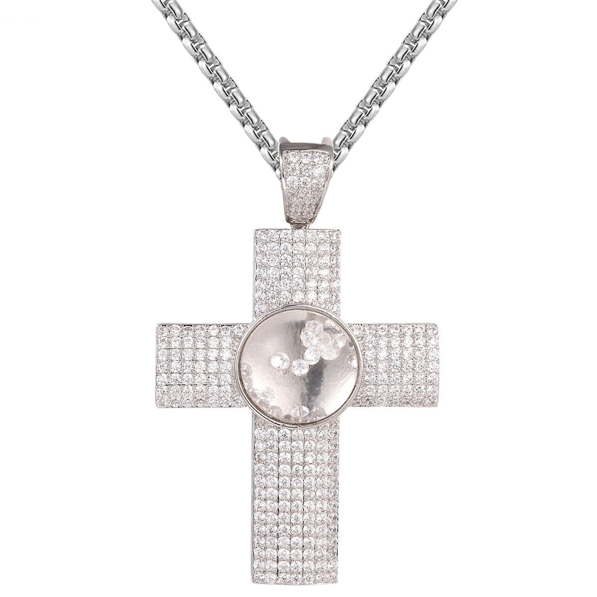 Religious Holy Cross Floating Stone Charm Pendant with Free Box Chain - Perfect for Baptism, First Communion & Spiritual Gifts