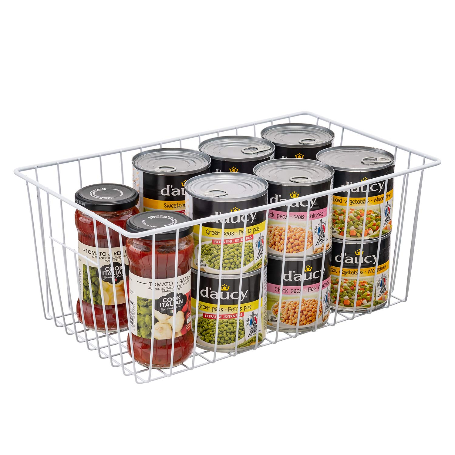 16 Inch Freezer Wire Storage Organizer Baskets - Stackable Refrigerator Bins with Built-in Handles for Cabinet, Pantry, Closet & Bedroom Organization - Perfect for Kitchen, Garage & Home Storage Solutions