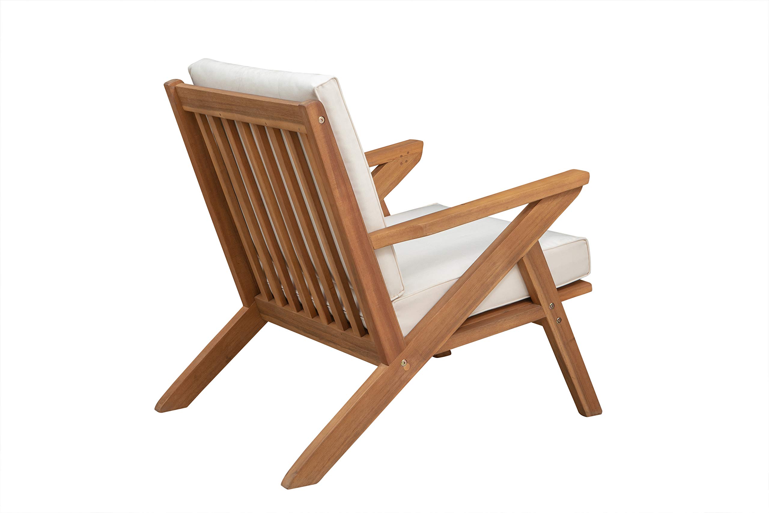 Patio Sense Oslo Wooden Armchair with Cream Cushion - Modern Scandinavian Design for Indoor & Outdoor Use - Perfect for Patio, Garden, Living Room, and Balcony