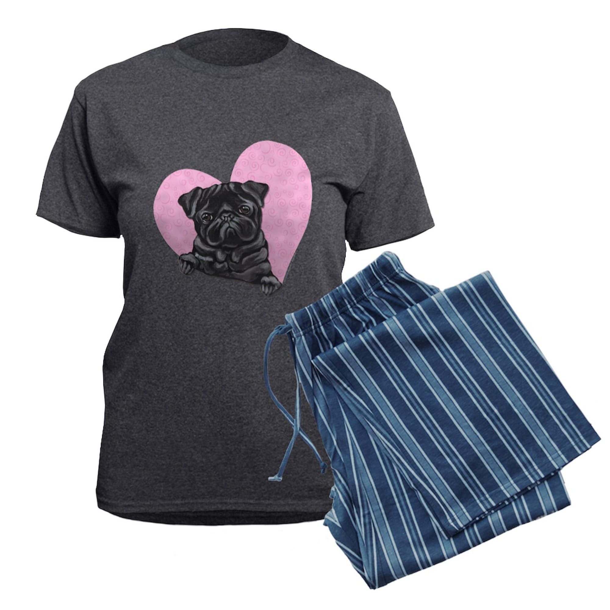 Black Pug with Pink Heart Women's Charcoal Pajama Set - Soft & Comfortable Sleepwear for Dog Lovers - Perfect for Cozy Nights, Loungewear & Gift Giving