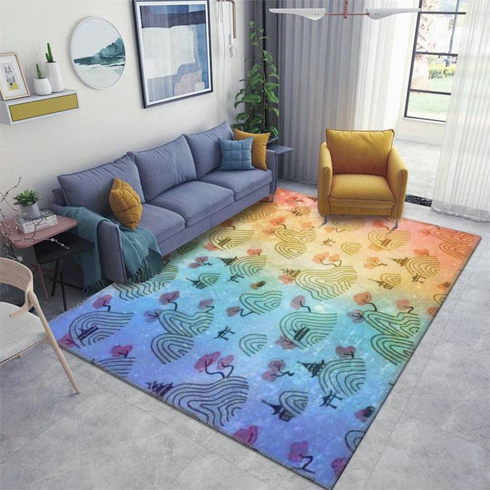 Non-Slip Washable Indoor/Outdoor Area Rug with Chinese Buddhist Pagoda Landscape Design - Perfect for Living Room, Kids Bedroom, Playroom & Nursery Floor Mat