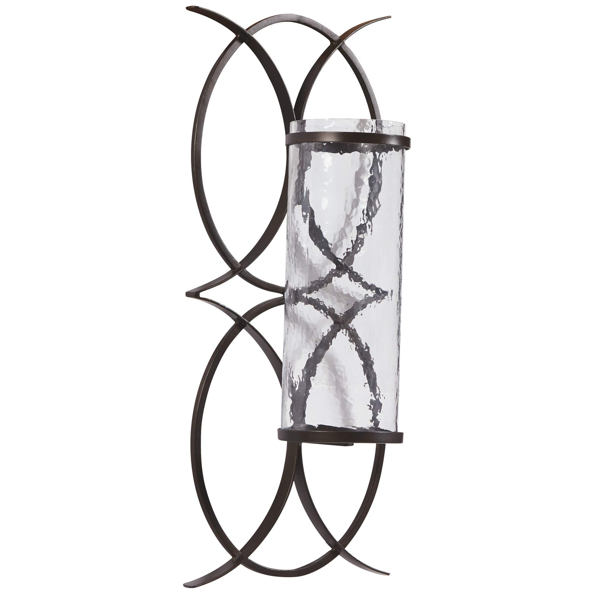Benjara Scroll Design Metal Wall Sconce with Candle Holder - Bronze and Clear Glass - Elegant Home Decor for Living Room, Bedroom, or Dining Room Lighting