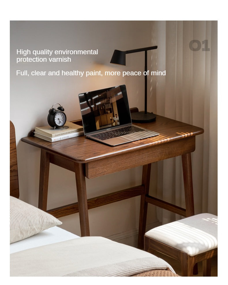Solid Oak Wood Small Office Desk - Compact & Durable Home Office Furniture for Small Spaces, Remote Work & Study