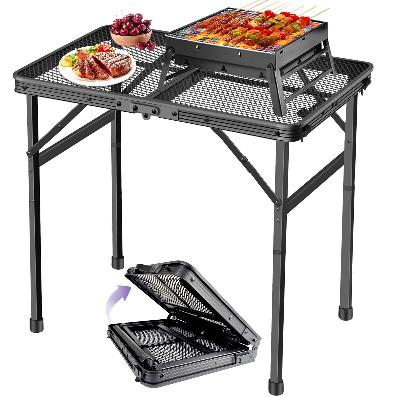 BRIAN & DANY Adjustable Height Folding Camping Grill Table - Portable 2x1.3FT Metal Picnic Table for Outdoor Cooking, BBQ, Tailgating & Backyard Parties (Black) | Compact & Lightweight Design Perfect for Camping, Beach Trips and RV Adventures