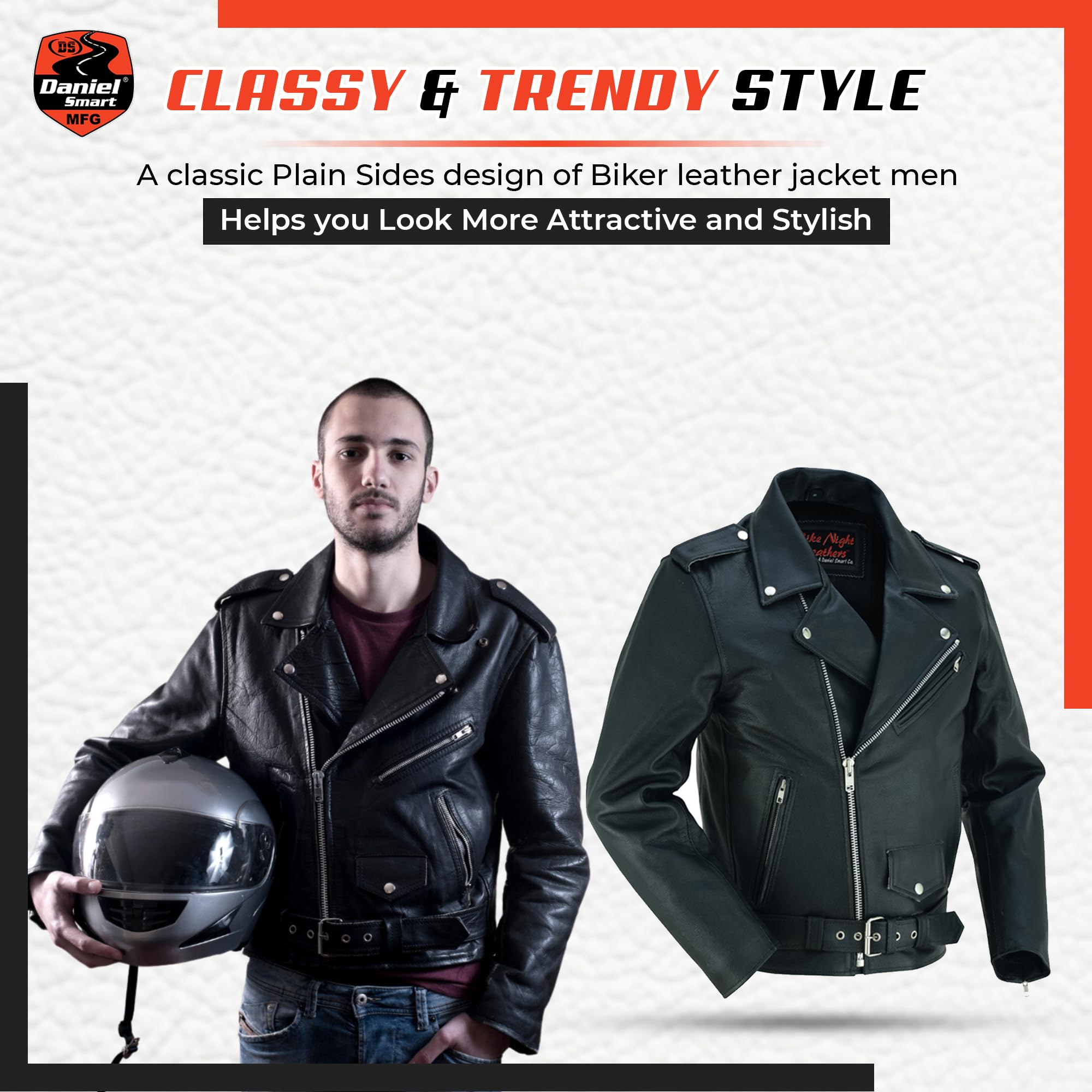 Daniel Smart Men's Motorcycle Leather Jacket - Black Biker Jacket with Conceal Carry Pocket | Durable Genuine Leather for Riding, Outdoor & Casual Wear