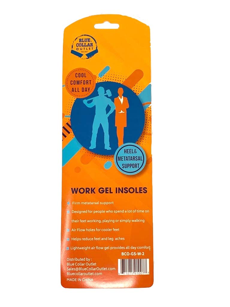 BCO Work Gel Insoles with Metatarsal & Heel Support - Comfortable Shoe Inserts for Hard Days Work (US Women's 3.5-8) - Ideal for Nurses, Retail Workers & Standing All Day Jobs