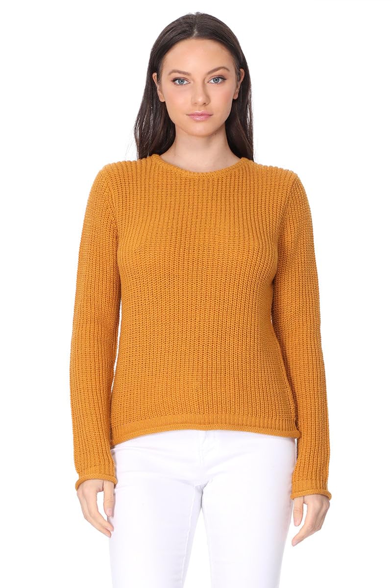 YEMAK Women's Lightweight Waffle Knit Pullover Sweater - Long Sleeve Crewneck Casual Top for Fall & Winter | Cozy Office Wear, Weekend Outfits & Layering Essential