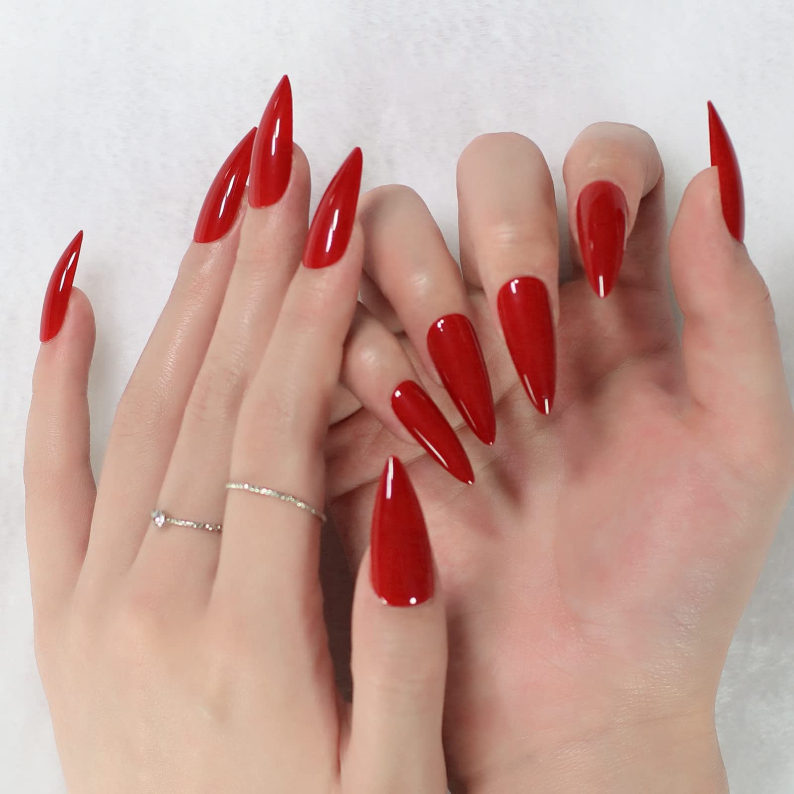Glossy Red Press-On False Nails - Medium Long Stiletto Fake Nails for Salon Quality DIY Manicures at Home | Perfect for Parties, Weddings & Special Occasions