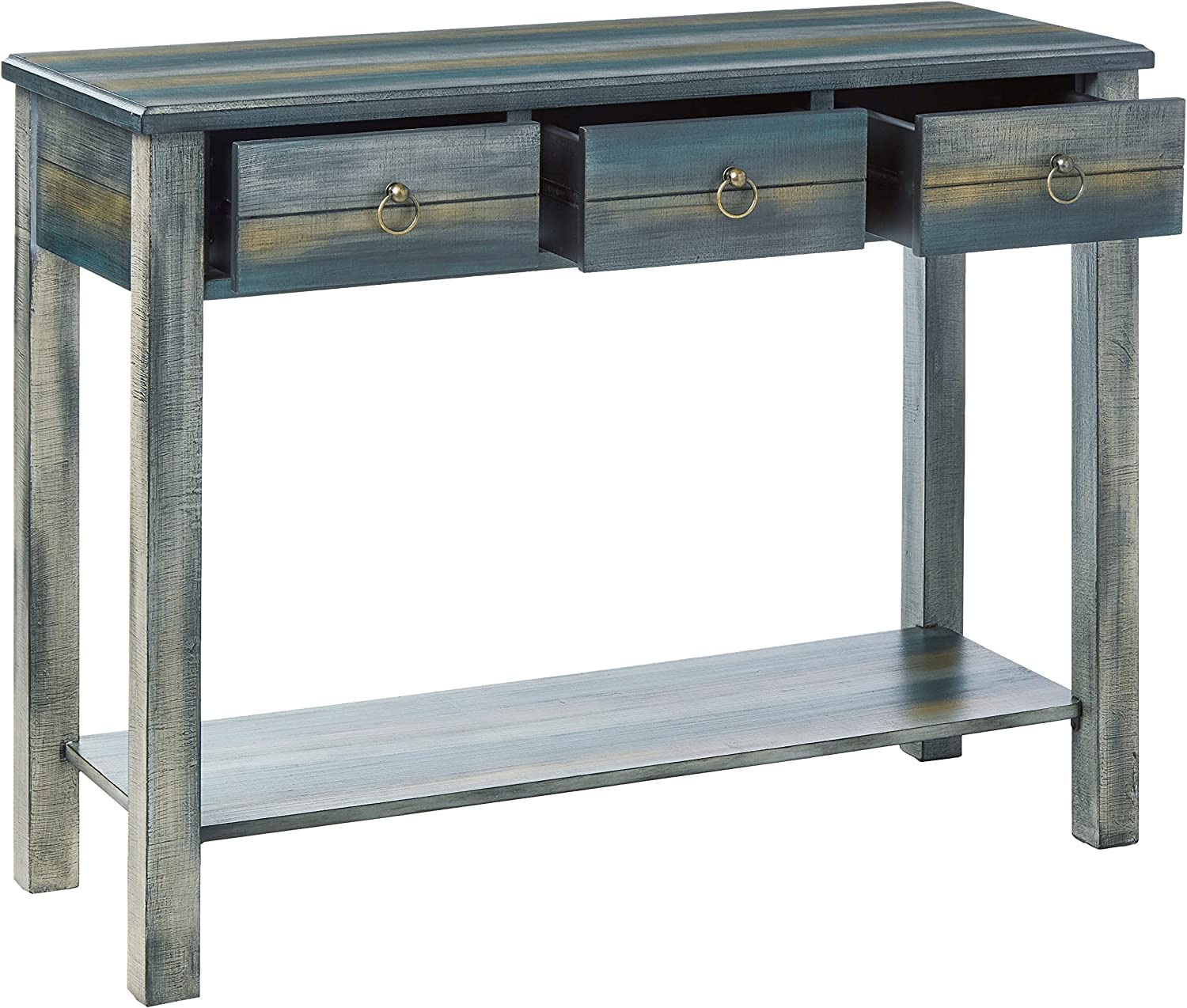 Rustic Wood Console Table with 3 Drawers & Open Shelf - 42
