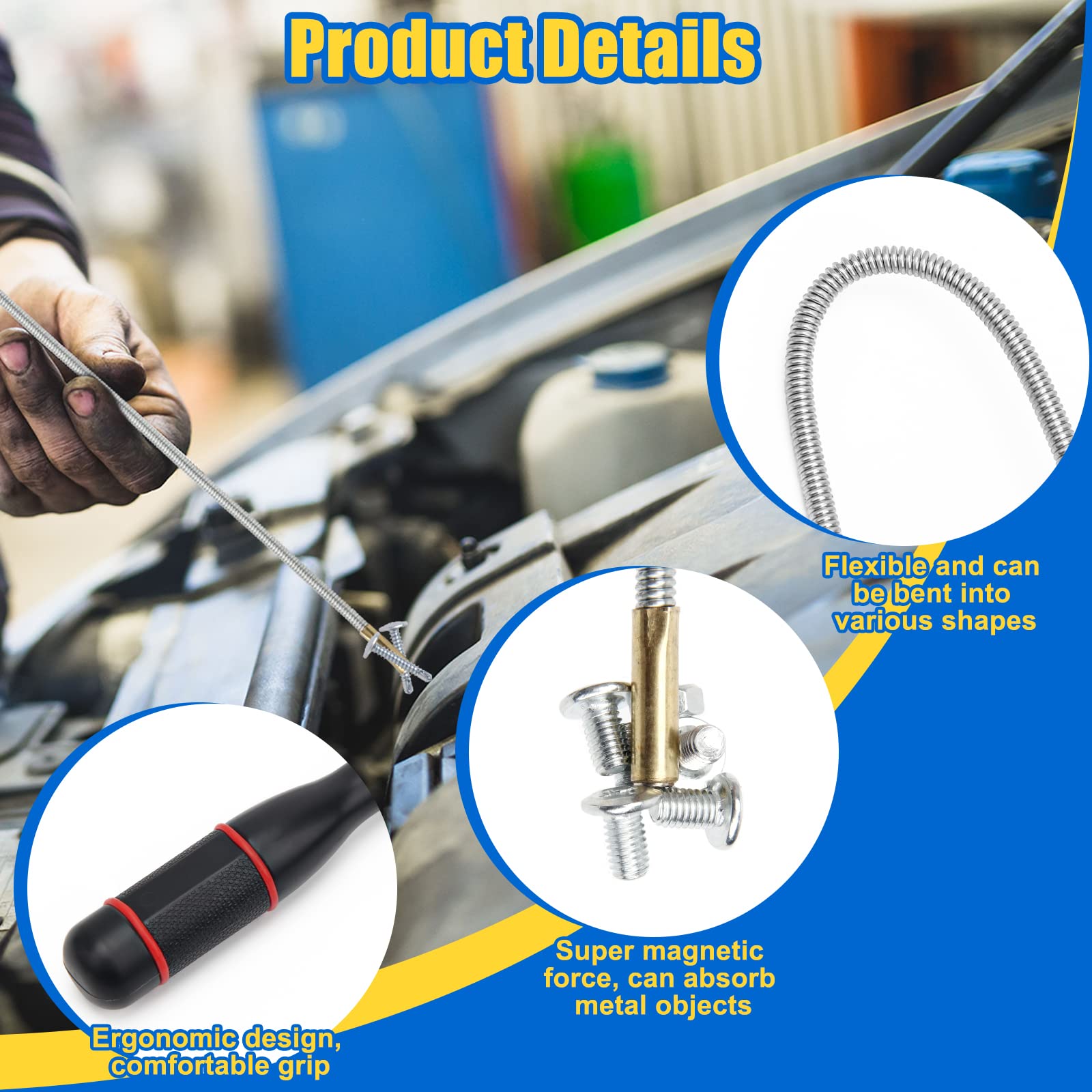 Flexible Magnetic Pickup Tool 2Pcs - for Car Keys, Bolts, Nuts & Screws in Hard-to-Reach Areas