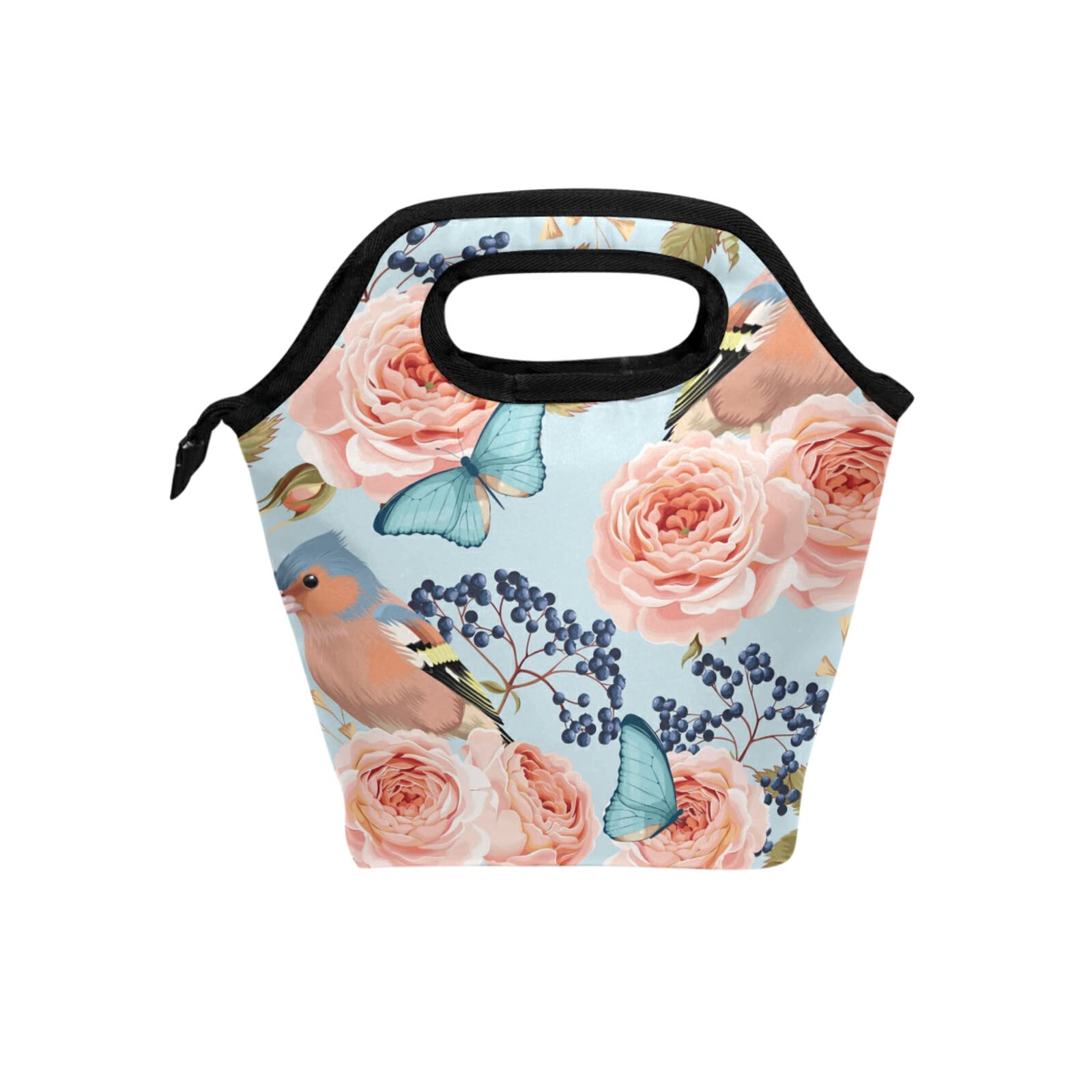 Insulated Reusable Lunch Tote Bag for Women - Floral Rose Butterfly Bird Design, Water-resistant Thermal Cooler Meal Bag with Ice Pack for Picnic, Beach, Sports & Office Use