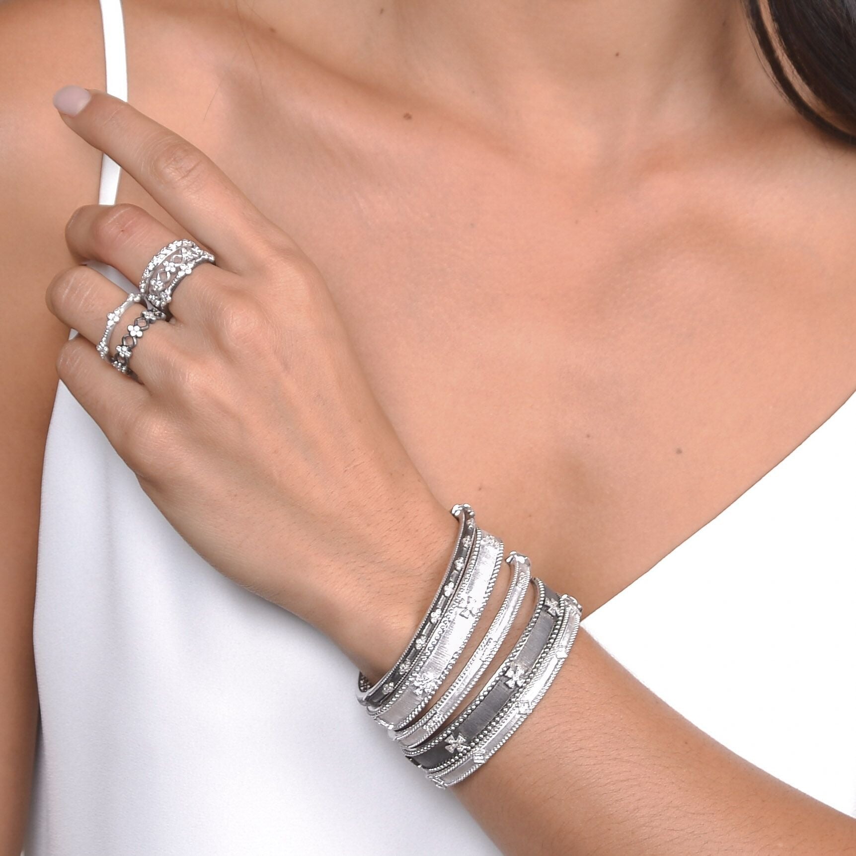 Jude Frances Sterling Silver Narrow Beaded Maltese Cuff Bracelet for Women - Elegant Beaded Jewelry for Everyday Wear & Special Occasions