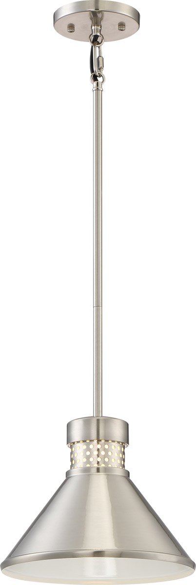 10 Inch LED Pendant Light with Brushed Nickel and White Accent Finish - 12W Energy Efficient Hanging Light Fixture for Kitchen Island, Dining Room, or Bedroom Lighting