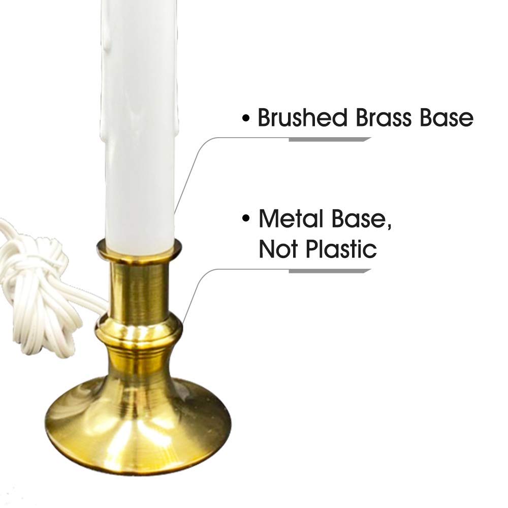 8/16 Hour Timer Window Candles with Heavy Brush Brass Base - 4 Pack Set for Home Decor, Weddings, and Romantic Ambiance