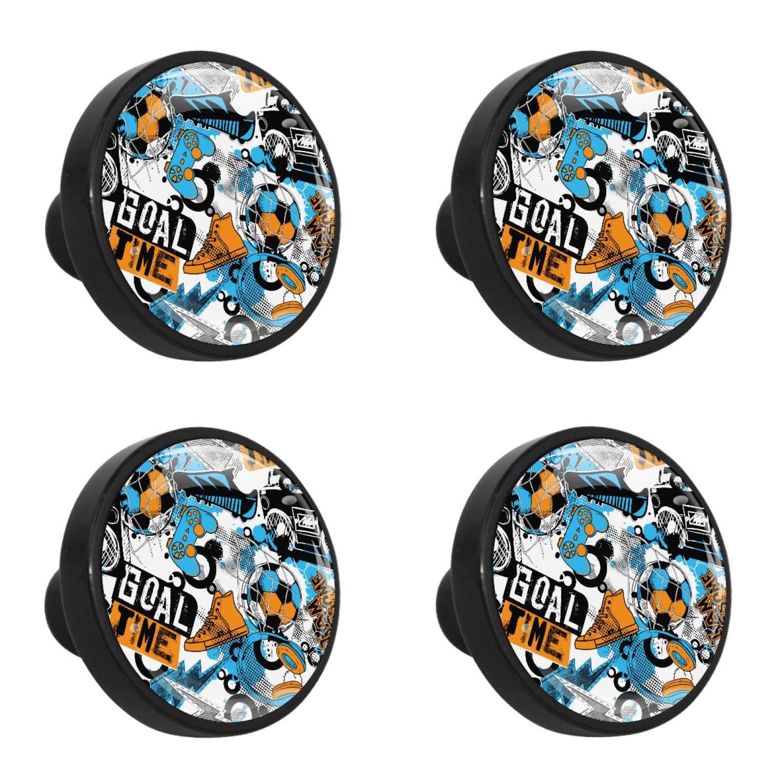 4-Pack Soccer Ball Cabinet Knobs & Handles - Solid Hardware Pulls for Wardrobe, Dresser, Cupboard, Closet, Kids Room Furniture - Perfect for Bedroom, Playroom & Nursery Decor (Black/White)