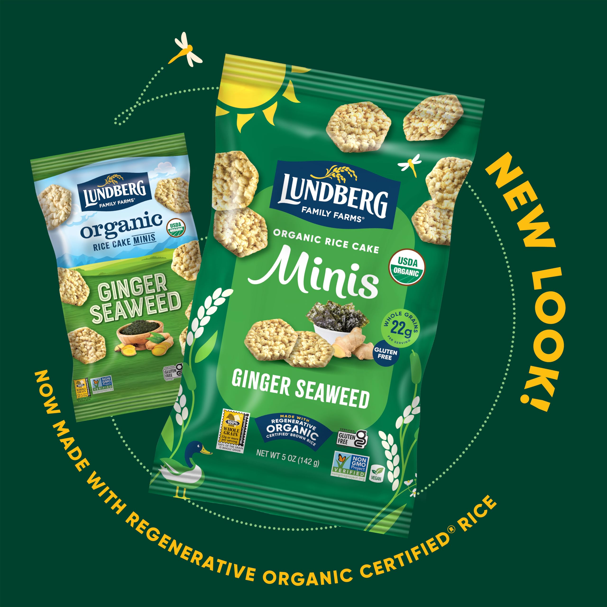 Lundberg Organic Rice Cake Minis, Ginger Seaweed - Healthy Vegan & Gluten-Free Snacks for Adults & Kids, Perfect for On-the-Go, School Lunches & Party Platters, 5 Oz (Pack of 6)