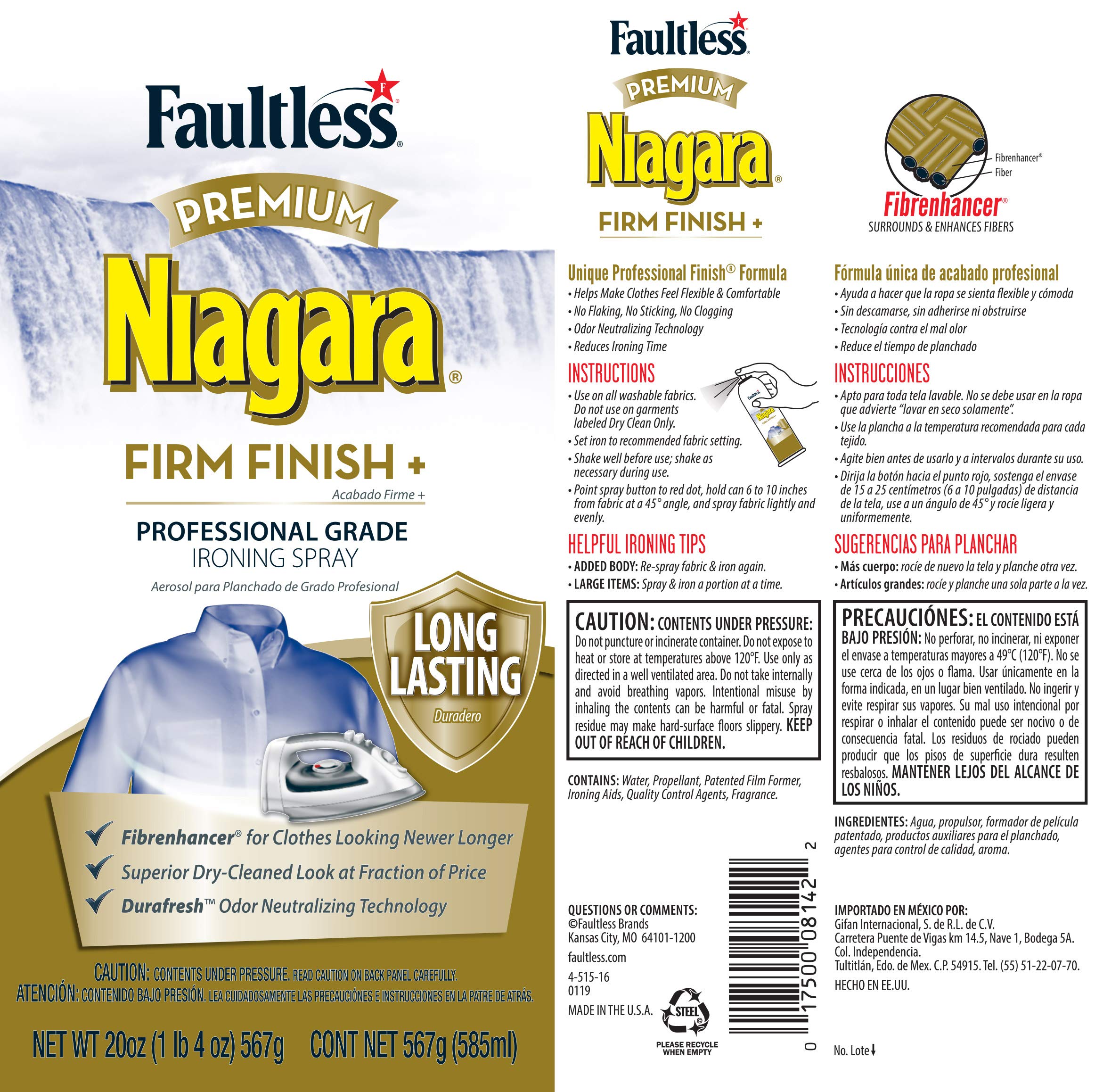 Niagara Professional Iron Spray Starch for Clothes (20oz 6 Pack) - Premium Firm Finish Fabric Starch, No Stick No Flake Formula - Perfect for Ironing Shirts, Dresses & Formal Wear