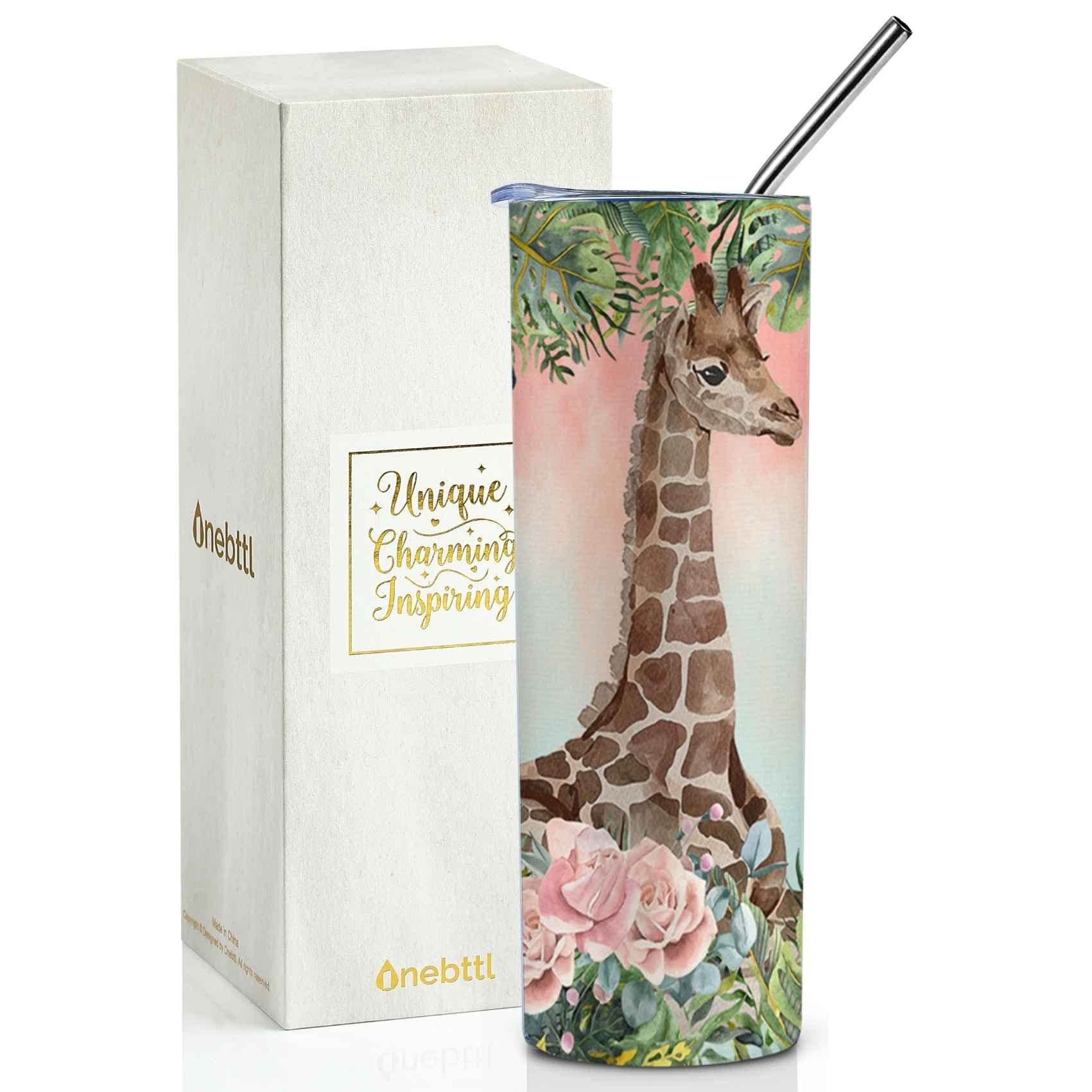 20oz Insulated Stainless Steel Tumbler with Lid & Straw - Giraffe Watercolor Print Travel Mug for Women, Perfect Gift for Giraffe Lovers (Christmas, Birthday, Thanksgiving) - Ideal for Office, Gym, Picnics & Outdoor Activities