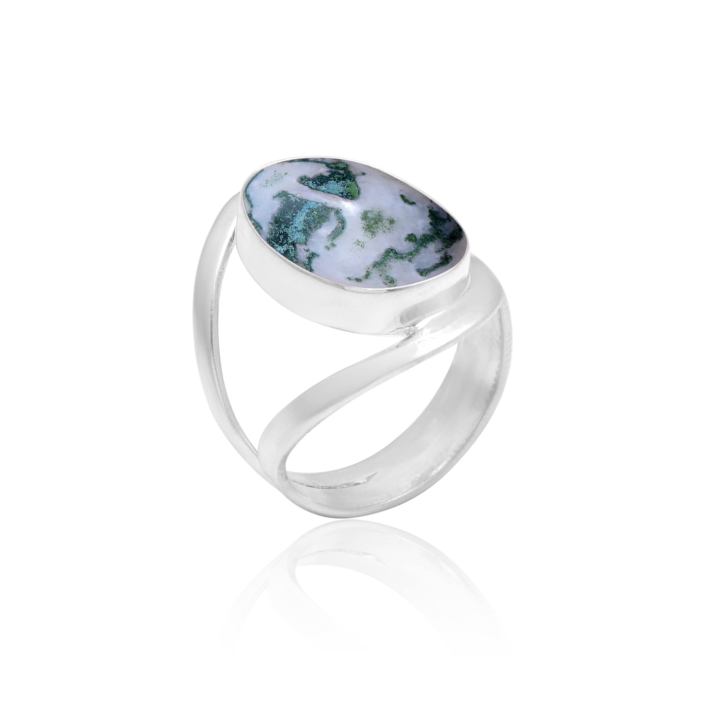 Veracity Jewelry Moss Agate Rings for Women - 925 Sterling Silver Healing Meditation Rings with Natural Green White Gemstone - VSR-160 | Spiritual Jewelry, Yoga Accessories & Gift for Her