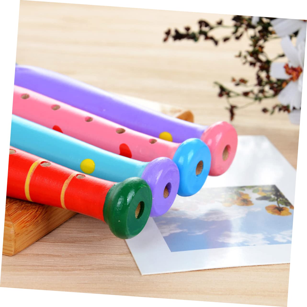 12-Piece Wooden Piccolo 6-Hole Musical Instrument Toy Set for Kids & Students - Sensory Learning Toy for Music Education, Classroom & Home Play
