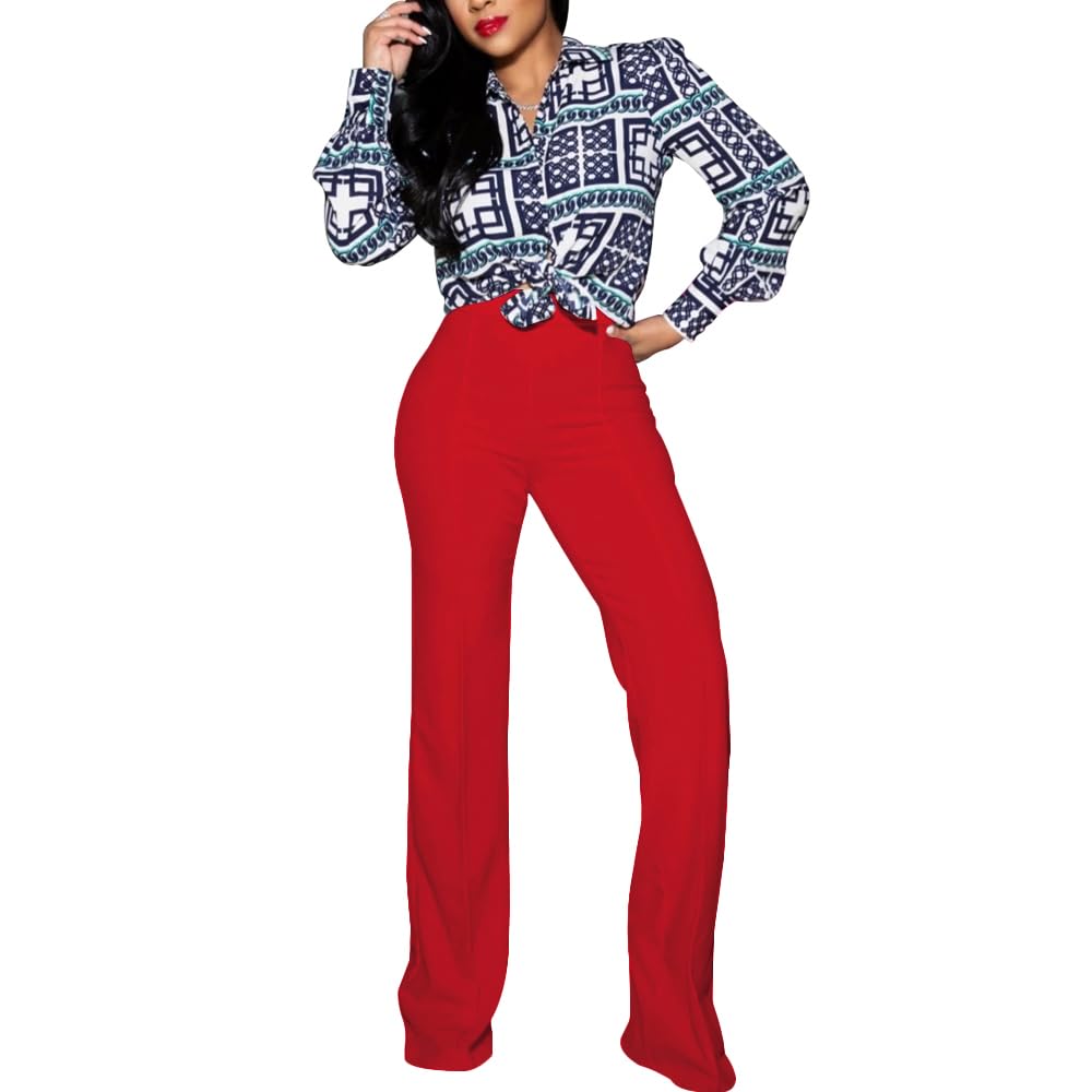 PINSV Women's High Waisted Bootcut Stretch Dress Pants - Pull On Work Pants for Office & Business Casual (Red, Size 3257) | Comfortable & Flattering for Professional Wear